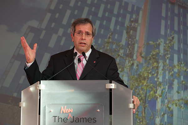 Dr. Caligiuri speaking at the new James dedication